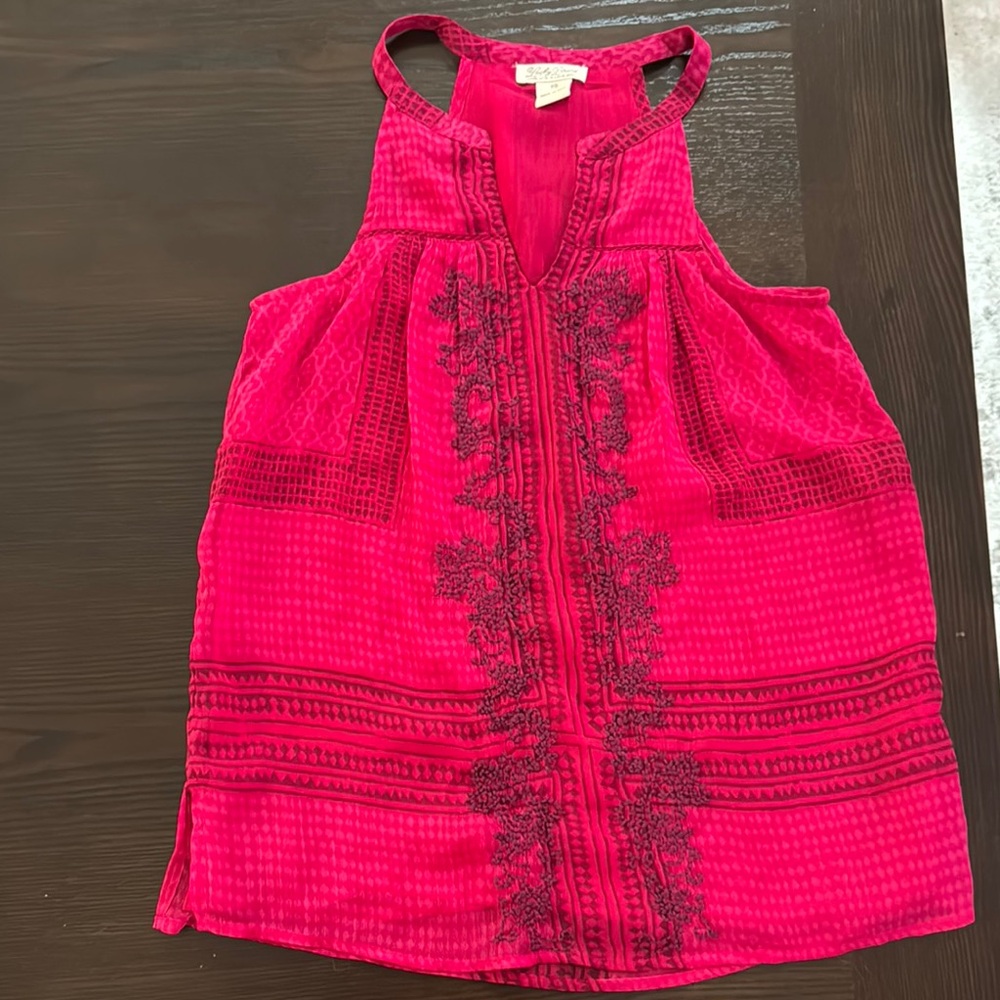Lucky Brand Pink Sleeveless Tank Top with Embroidery